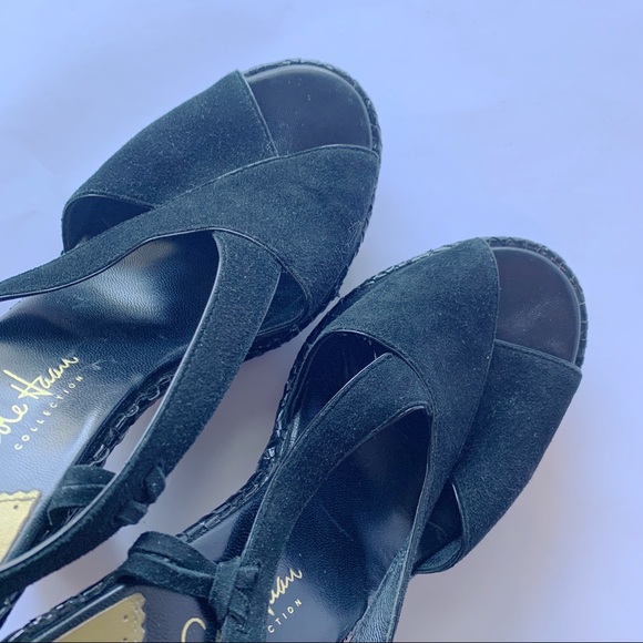 Cole Haan // Black Suede Criss Cross Woven Wedge Heels 6 - Picture 3 of 9